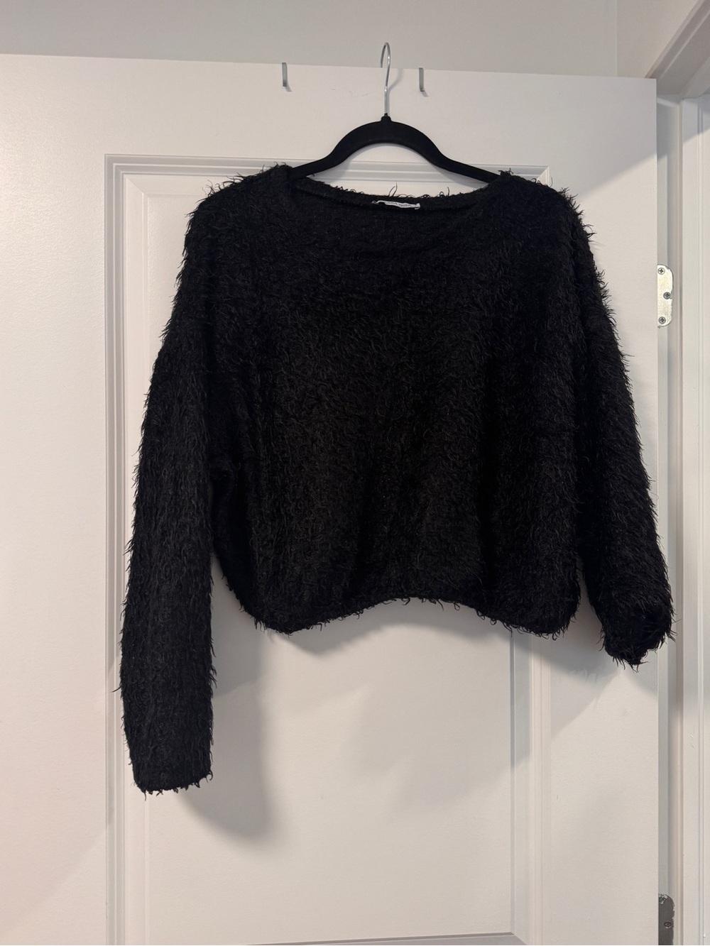 Zara Black Fuzzy Crewneck Sweater